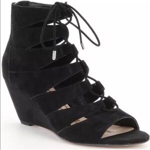 Sam Edelman Santina Black Suede Wedge Heel Gladiator Shoe